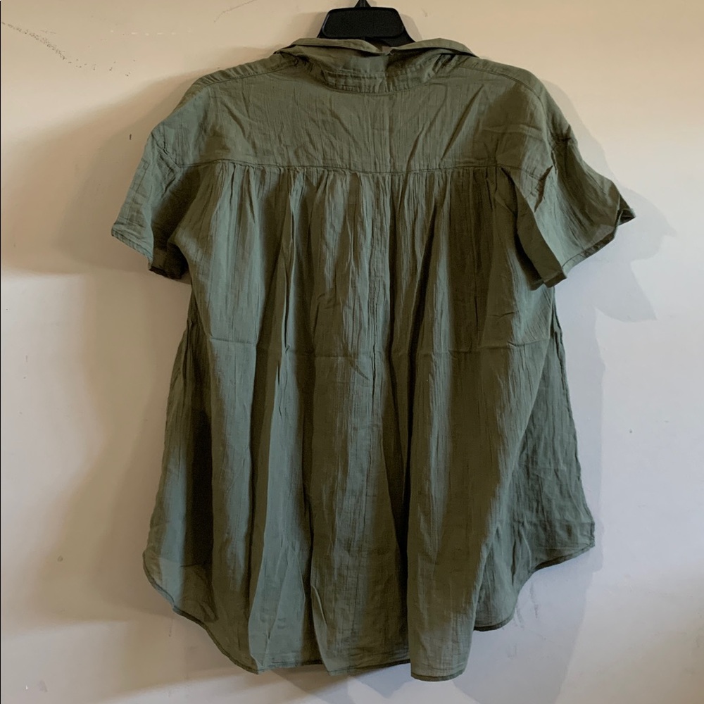 FREE PEOPLE Oversized Float Away Button Down Top NWT Olive Green - Picture 5 of 8